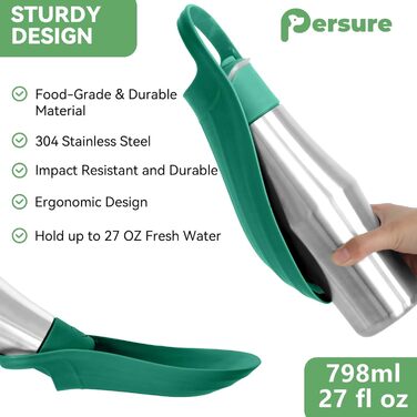 Водяна пляшка для собак, 765 мл, нержавіюча сталь, не протікає, для прогулянок та активного відпочинку (зелена, 1 шт)