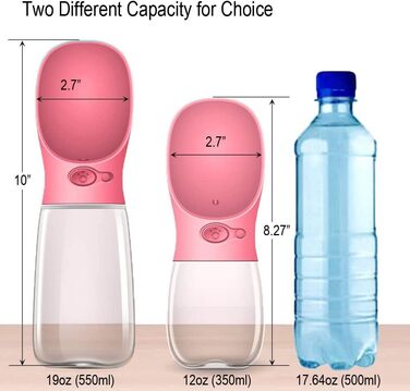 Турботрінка для собак: портативна пляшка, 550 мл, BPA-free, витокозахисна, для подорожей, біла/рожева
