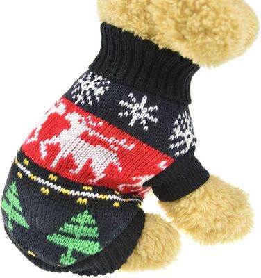 Теплий зимовий светр для собак на Новий рік з оленем, чорного кольору, розмір S (обхват грудей 34,8 см), для дрібних та середніх порід (Даксель)