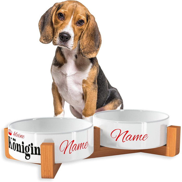 Персоналізована миска для собак OWLBOOK з ім'ям - подвійна керамічна миска з бамбуковим каркасом, 300 мл