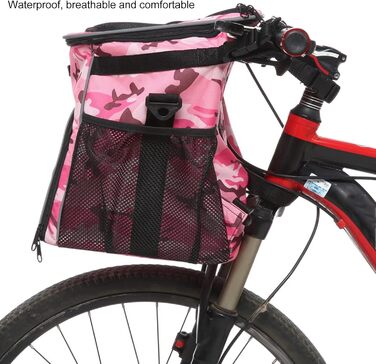 Корзина для собак у велосипед, велика місткість, водовідштовхувальна, дихаюча, для легкої збірки та чищення, сумка-переноска для тварин для подорожей на природі (Рожевий камуфляж)
