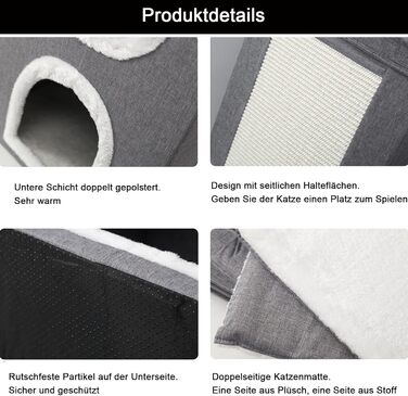 Котячий будиночок-крісло з когтеточкою, 3 рівні, 2 будиночки, когтеточка-дошка, для котів до 20 кг, сірий