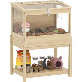 Клітка для хом'яків PawHut 2 поверхи, для дрібних тварин з відкидним дахом, 83,2 x 50 x 103 см, натуральне дерево