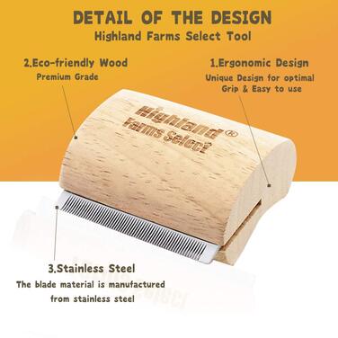 Інструмент для догляду за шерстю собак, котів та коней: ергономічна дерев'яна щітка, професійний гребінець для грумінгу, безболісний для короткої та довгої шерсті, видаляє шерсть та бруд - 6,5 см