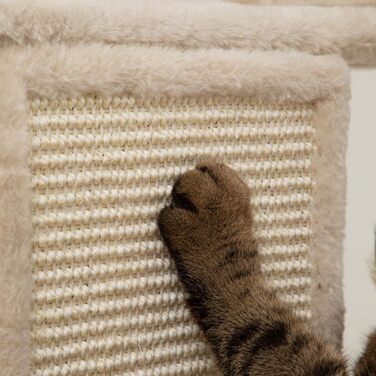 Велика бежевa когтеточка PawHut для котів, 206 см, з платформами, будиночками, підвісними кулями та гамаками