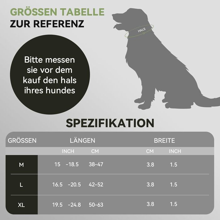 Тактичне собаче нашийник DE JIARUI з ручкою, водонепроникний Airtag нашийник для собак, товстий регульований нашийник для собак з м'якою підкладкою, металева застібка для собак середніх та великих порід (зелений, M(15'-19')) Зелений L(18'-23')