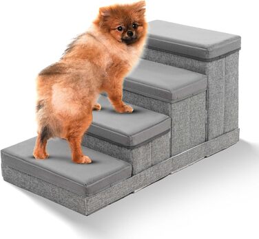 Сходи для собак і котів FUZZY PETS з 4 ящиками, складні, протиковзкі, з ременем безпеки, сіра
