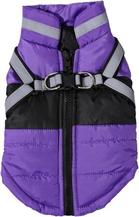 Водонепроникна зимова куртка для собак середнього розміру з шлейкою, світловідбиваюча, для французьських бульдогів (фіолетовий, L)