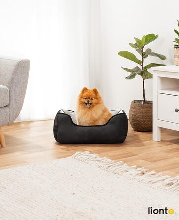 Крісло-ліжко для собак Lionto 2-в-1, 60x50 см, чорний/сірий, зручний вхід, м'яке, для собак та котів
