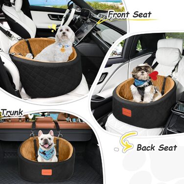 Зручний автокрісло для собак з кріпленням для безпеки, миється, з неслизьким дном (Чорний/Кофе, Маленький)