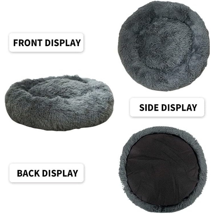 Кругле ліжко для собак та котів Nisrada, 70 см, зручне, м'яке, з неслизьким дном, сірий колір