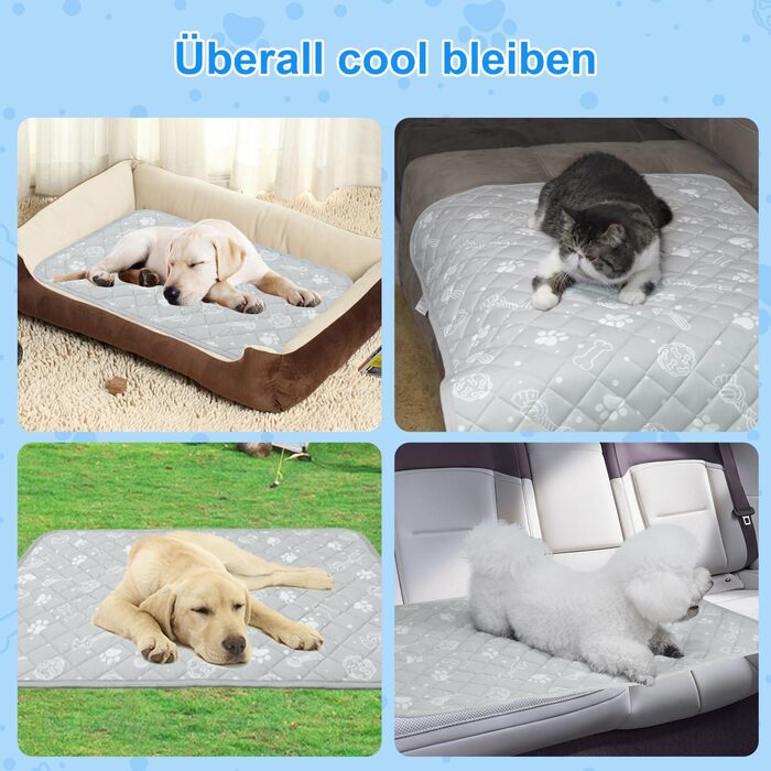 Кühlmatte для собак та котів MH MYLUNE HOME - термохромна охолоджуюча килимок, самоохолоджуюча, антиковзаюча, водопоглинаюча, портативна, 110x80 см (Сірий)