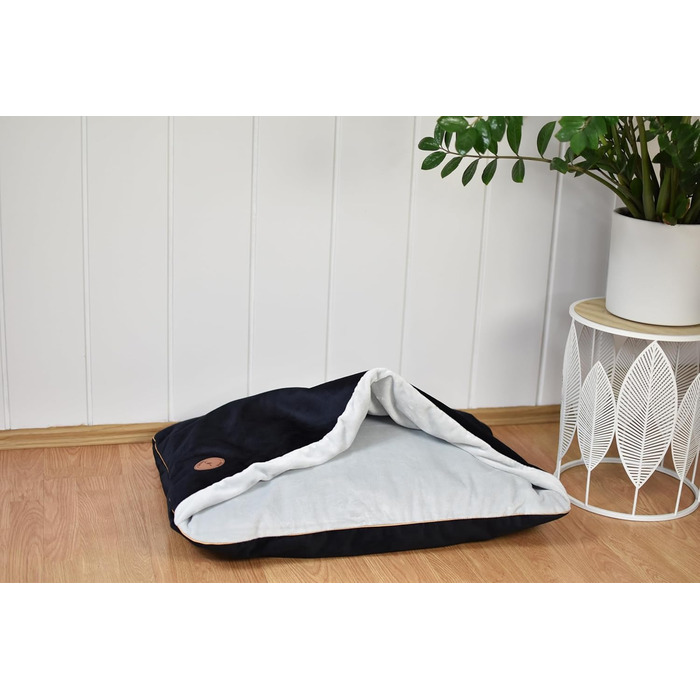 М'яке ліжко для собак та котів середнього та малого розміру з капюшоном, неслизьке, миється, дизайн Lauren, NEL (M 80 x 60 см), чорний колір