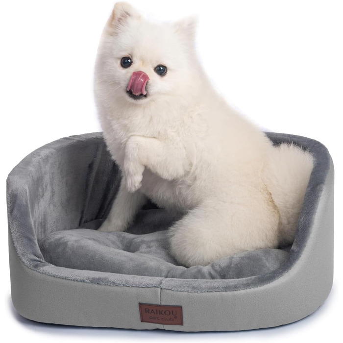 Кругле лежанка для собак середнього розміру Raikou, м'яка та зручна, з антиковзким покриттям. Підходить для собак та котів, сірого кольору (45 x 34 x 17 см)