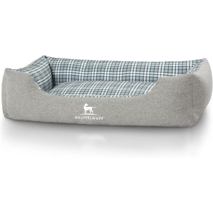 Ліжко для собак Knuffelwuff Dreamline XXL з велюру, 120 x 85 см - знімний чохол, легко мити, для великих, середніх та маленьких собак (Сірий/Зелений)