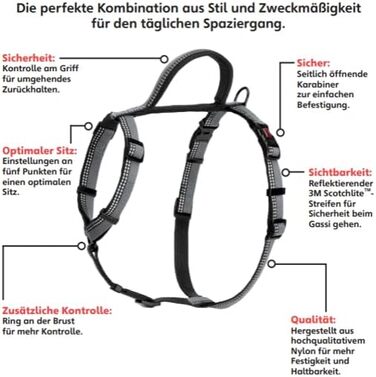 Шлейка для собак HALTI Walking з м'якою неопреновою підкладкою, 5 регульованих ременів та світловідбиваючим матеріалом. Підходить для собак середніх розмірів (розмір ), чорного кольору, L