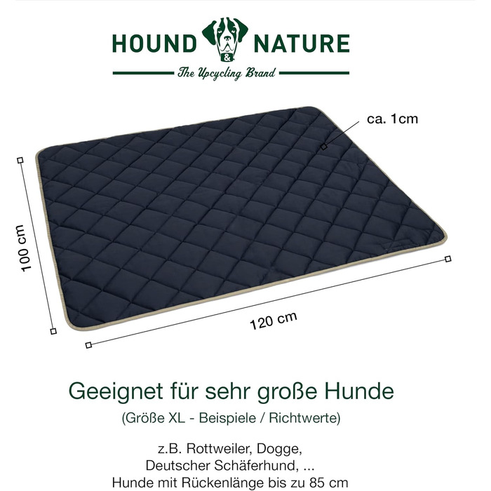 Екологічний килимок для собак HOUND & NATURE Davos XL 120x100 см, м'який та гігієнічний лежак для великих собак, праний, міцний, стійкий до зносу, тауп/синій