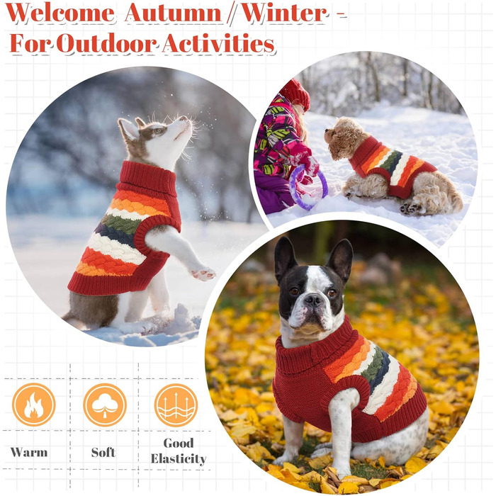 Теплий пуловер для собак Kuoser, для маленьких та середніх собак, флісова одяг, зимовий, червоний, XS