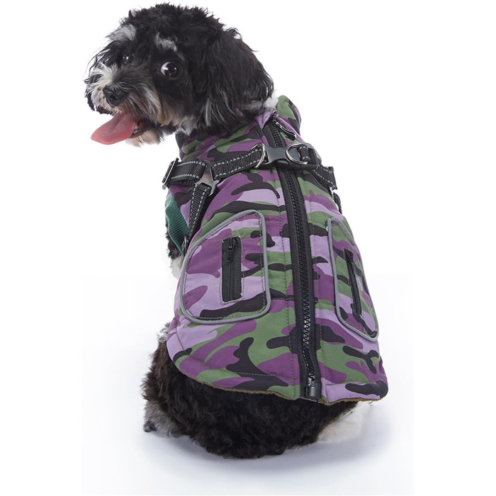 Зимовий теплий пуховик для собак з прорізами для зчеплення, вітронепроникна куртка для холодної погоди, бавовна, костюм для цуценят, маленьких та середніх собак, розмір XL (XL: Обхват грудей: 50 см, Стиль 8: фіолетовий камуфляж)