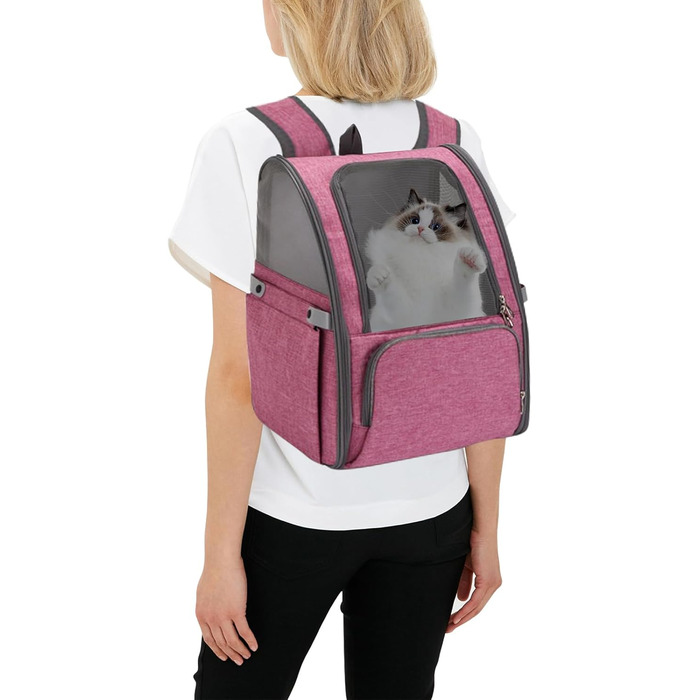 PETCUTE Рюкзак для собак та котів, дихаючий, з внутрішнім ремінком безпеки, розкладний, з бічними кишенями, для маленьких собак та котів, червоний