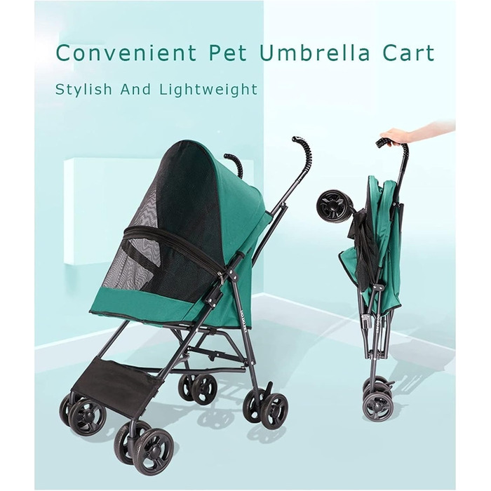 Легкий візок для собак та котів до 10 кг, чорний: дихаючий, без встановлення, з парасолькою