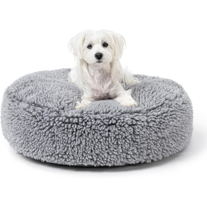 Лежанка для собак з міцного матеріалу, стійка до кусання - кругла, пухнаста, для агресивних собак, 63 см, сірий колір