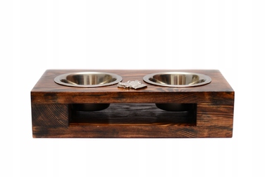 Дерев'яна підставка з мисками для собак, сталеві миски, ручна робота — Німецький дог