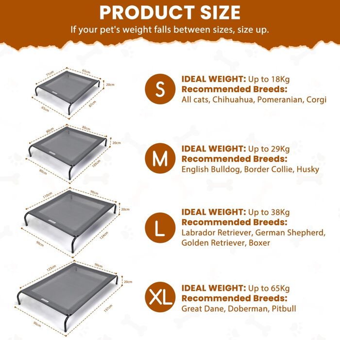 Nobleza Hundeliege Outdoor: Підвищене ліжко для собак, середній розмір, для вулиці, кемпінгу, з охолодженням, сіре, M, 105x80x20 см