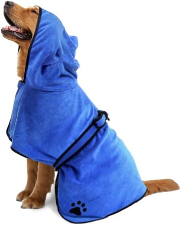 Рушник для собак з капюшоном, вбираючий рушник для сушіння після купання, підходить для собак та котів усіх порід, розмір L (блакитний)