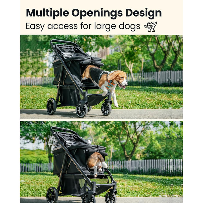 Візок для собак середнього розміру, складаний, з регульованою ручкою, кошиком для зберігання та підстаканником, балдахіном та сітковим віконцем, ідеальний для собак середнього розміру