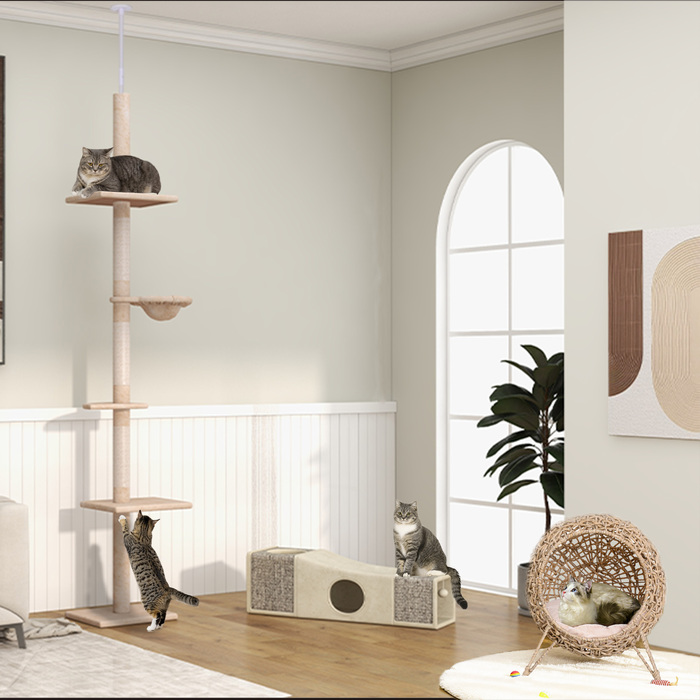 PawHut Котячий тунель з іграшкою Play Ball Cat, ігровий тунель Sisal, коричневий+бежевий, 98x30x30 см | Aosom