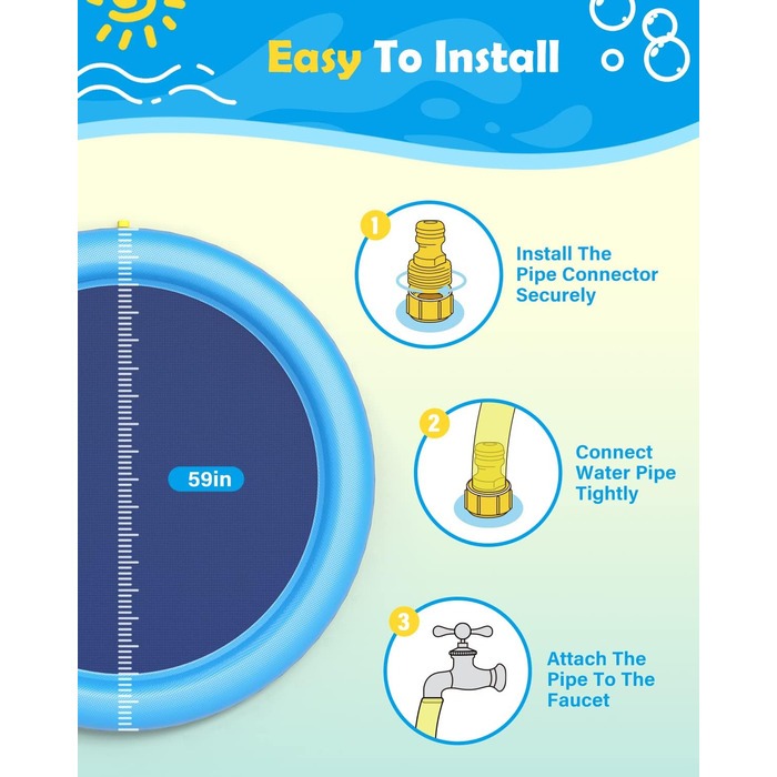 Басейн для собак Peteast великих і малих порід, дітей, 59 дюймів (150 см), розкладний, іграшка для води, антиковзаюча, блакитний