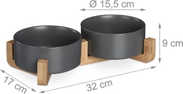 Миска для собак Relaxdays, кераміка, 850 мл, корм та вода, бамбуковий каркас, білий колір, 9 x 32 x 17 см