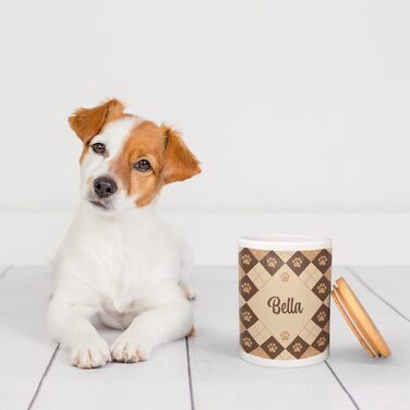 PICANOVA Скляна банка для ласощів з іменем - подарунок для собак - зберігання сухого корму - керамічна банка для власників собак та котів - дизайн (Set Checkered Paws)