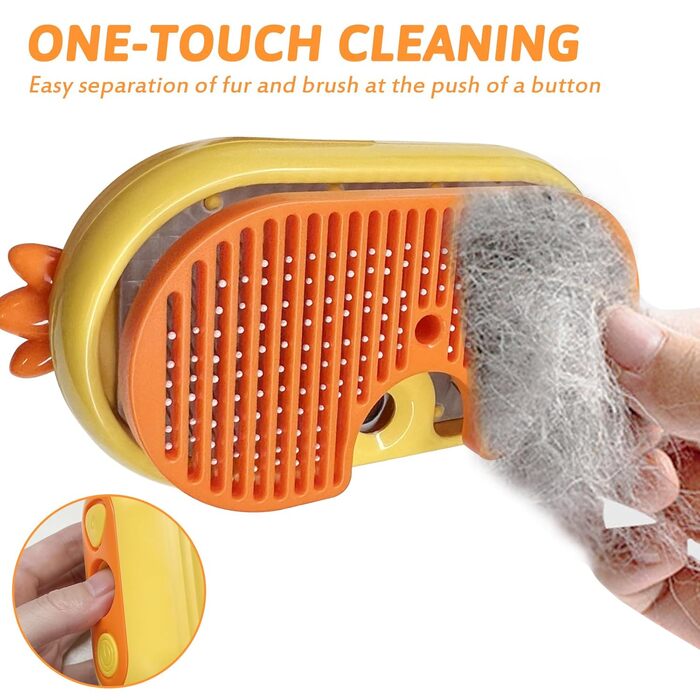 Паровушка для котів з кнопкою розблокування, 4-в-1 покращена багатофункціональна парова щітка для котів, самоочисна щітка для догляду за шерстю довгошерстих, короткошерстих собак, котів, жовта