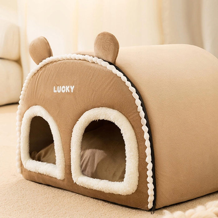 Закритий будинок-печера для котів: теплий та багатофункціональний лежак, коричневий