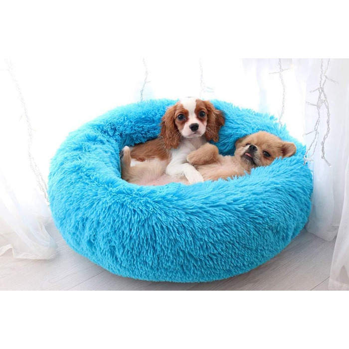 Преміум ортопедичне ліжко для собак великих та екстра-великих порід, Donut ліжко для собак, м'який плюш, кругла собача софа з водонепроникним дном, миється, діаметр 80 см, блакитний колір