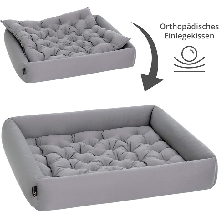 Ортопедичне ліжко для собак великих порід - Pointer, з знімним матрацом, миється до 95°C, стійке до подряпин та укусів, Made in Germany (XXL 100x90 см, світло-сірий)