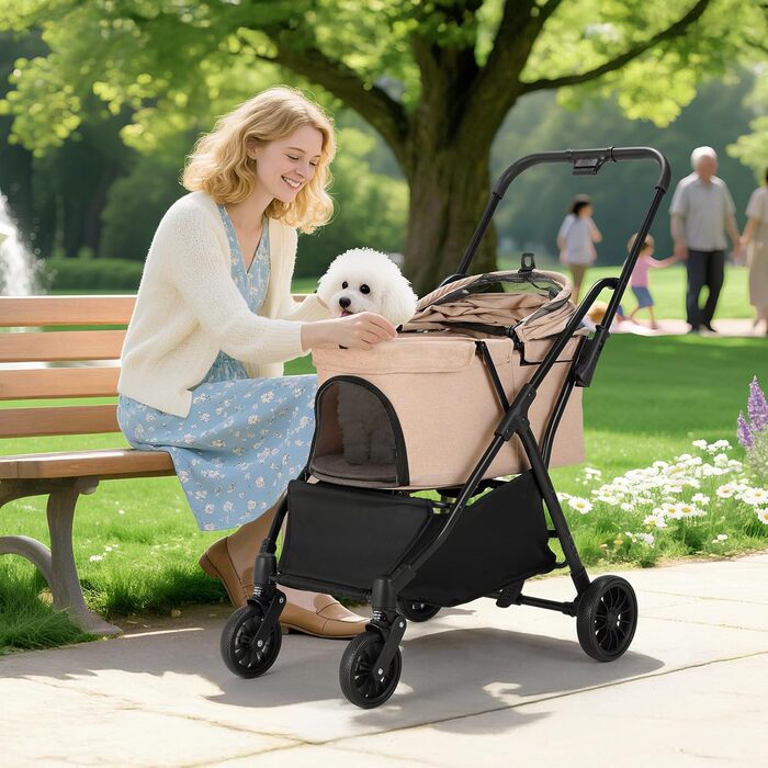 Візок для собак та котів MAMIZO, складаний, до 20 кг, рожевий