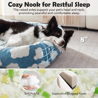 Крісло-ліжко для собак середнього розміру, блакитне, знімний чохол на блискавці, ортопедичне, для цуценят, м'яке, заспокійливе, з неслизьким дном (30x24x8)