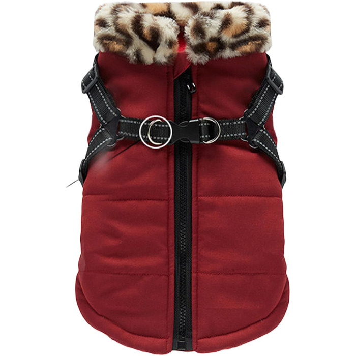 Зимовий теплий одяг для собак: водонепроникна жилетка з інтегрованим шлейкою | Для малих, середніх собак | Колір: Бордовий