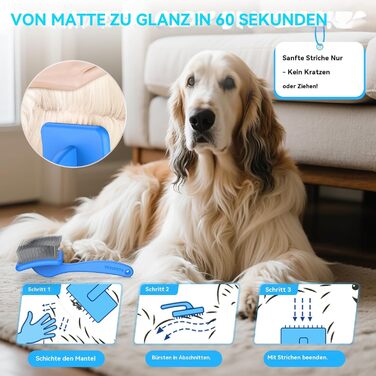 Набір для грумінгу собак великих порід Slicker Bürste Hund – 3 предмети: щітка Slicker, гребінець для підшерстка та гребінець з нержавіючої сталі. Підходить для довгошерстих собак та котів (Голден Ретрівер, Лабрадудль, Пудель)