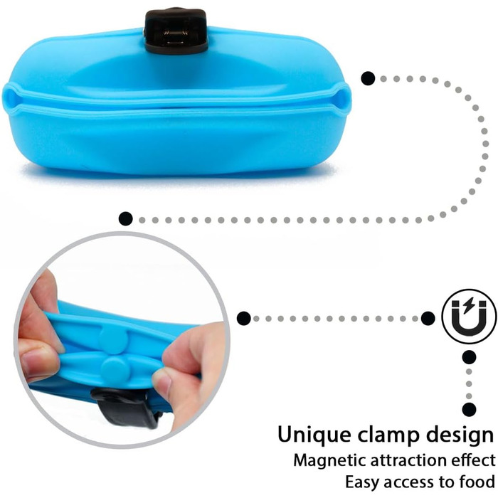 Силіконові мішечки для корму для собак, з магнітною застібкою, для прогулянок та тренувань на вулиці (1 шт., чорний та небесно-блакитний)