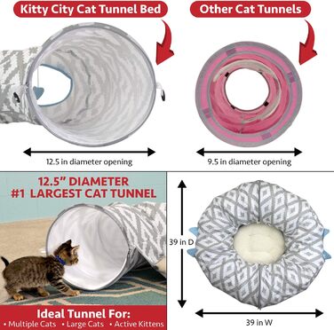 Kitty City Велике тунельне ліжко для котів, біле, іграшка та спальне місце для котів, поп-ап конструкція
