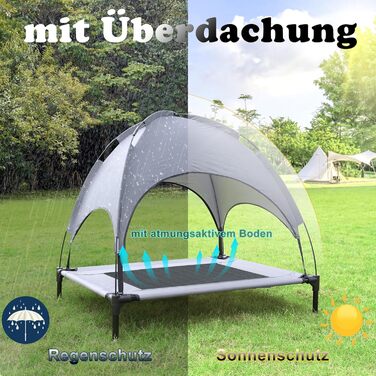 Підвищене собаче ліжко з дахом, сонцезахист, ліжко для тварин з балдахіном, лежанка для собак на вулицю, диван для собак, неслизькі підніжки, водонепроникний дах та дихаюча сітка, L 61x46x61cm (M-76x61x76cm)