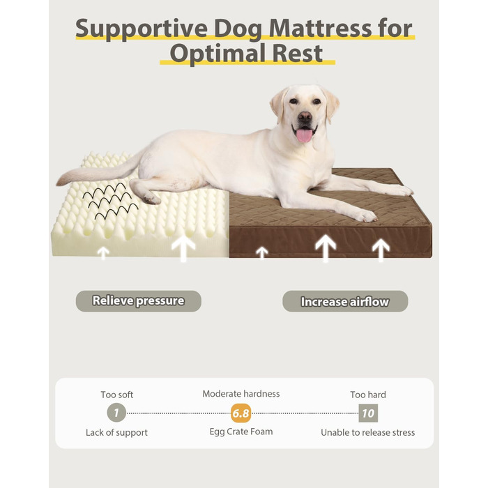 Ортопедичне собаче ліжко для великих собак, вологостійке, знімний та пральний чохол, антиковзаюча підкладка, стеганий матрац для переноски, 119 x 73 см, Колір: Коричневий