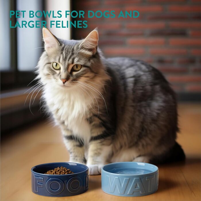 Набір мисок для собак Navaris 2 шт. з кераміки - підходять для мікрохвильовки та мийки посуду - миски для води та корму для собак чорного та білого кольорів - великий об'єм 700 мл Чорний Білий (блакитний)