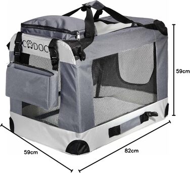 Складана транспортна сумка для собак CADOCA XL 82x56x58 см, дихаюча, міцна, сіра