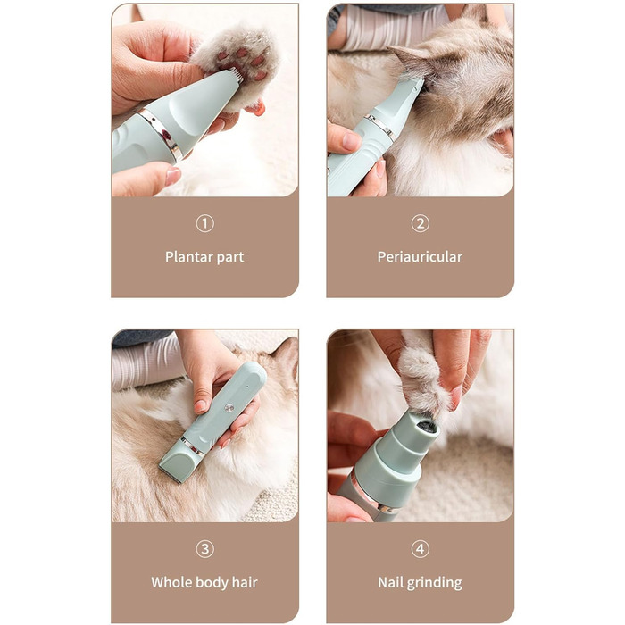 Набір для грумінгу собак HEEPDD: 4-в-1, LCD-дисплей, акумулятор, бездротовий, тихий, для стрижки шерсті та підпилювання кігтів (зелений)