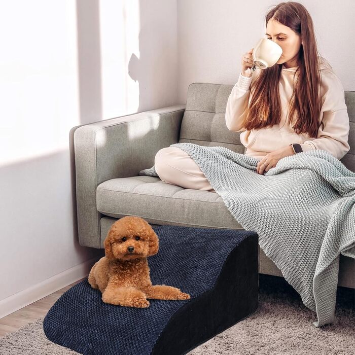 Сходинки для собак Galatée: 2-ярусні, з антиковзким покриттям, для ліжка, дивану та авто, знімний чохол (чорний)